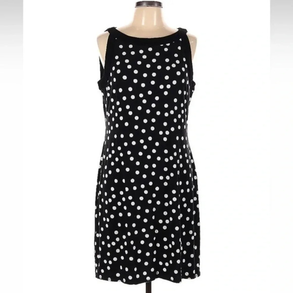 White House Black Market Polka Dot Pinup Retro Vibes Sleeveless Dress Size L - Picture 1 of 2